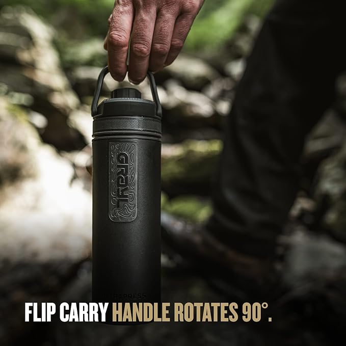 GRAYL UltraPress 16.9 oz Water Purifier & Filter Bottle for Hiking, Backpacking, Survival, Travel (Covert Black)