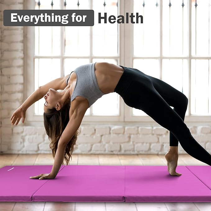 Folding Exercise Gymnastics Mat, 4'x8'x2" Gym Workout Mat with Carrying Handles 4-Fold High-Density Anti-Tear Portable Fitness Aerobics Mat for Home Gym Yoga Pilates Tumbling MMA Core Training