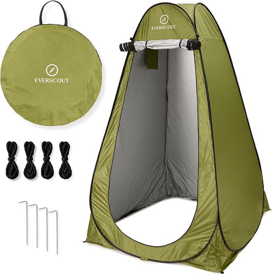 Portable Pop-Up Privacy Tent – Green. Outdoor Shower, Toilet, and Changing shelter. Water-Repellent, Compact, UV-Protective. Ideal for Camping, Beach, Hiking, and Festivals. Carry Bag Included