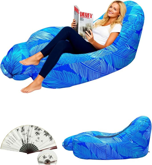 Inflatable Lounger Chair | Beach Camping Air Sofa Couch | Lightweight Lightweight Blow-Up Recliner for Outdoor, Travel, Hiking, Poolside & Music Festivals | with Folding Fan & Carry Bag