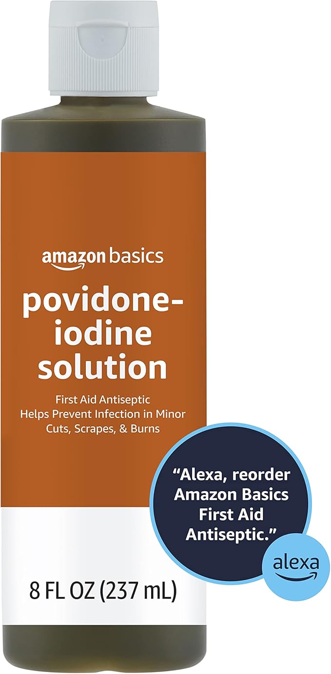 Amazon Basics First Aid Antiseptic, 10% Povidone Iodine Solution, 8 Fl Oz, Pack of 4