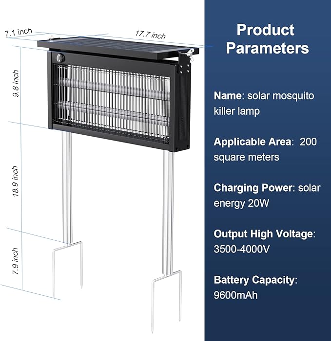 17.7 * 9.8 * 7.1in Bug Zapper Outdoor - Mosquito Repellent Outdoor Patio,Solar Bug Zapper Indoor,Waterproof Portable Fly Zapper,High Powered 4500V Mosquito Zappers Killer for Home,Patio,Camping