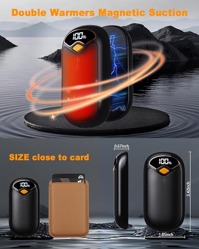 Hand Warmers Rechargeable - Electric Hand Warmer Rechargeable 2 Pack, LED Digital Display, 4 Heat Levels Reusable, USB-C, Magnetic Portable Handwarmers for Golf/Camping/Hunting, Gift for Women, Men