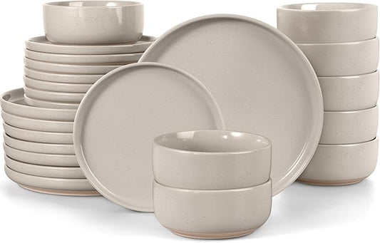 LIANYU Dinnerware Dishes Sets for 8, 24-Piece Stoneware Dinner Set, Ceramic Dining Bowls and Plates Crafted at 2400℉, Scratch Resistant, Microwave & Dishwasher Safe, Milky Brown