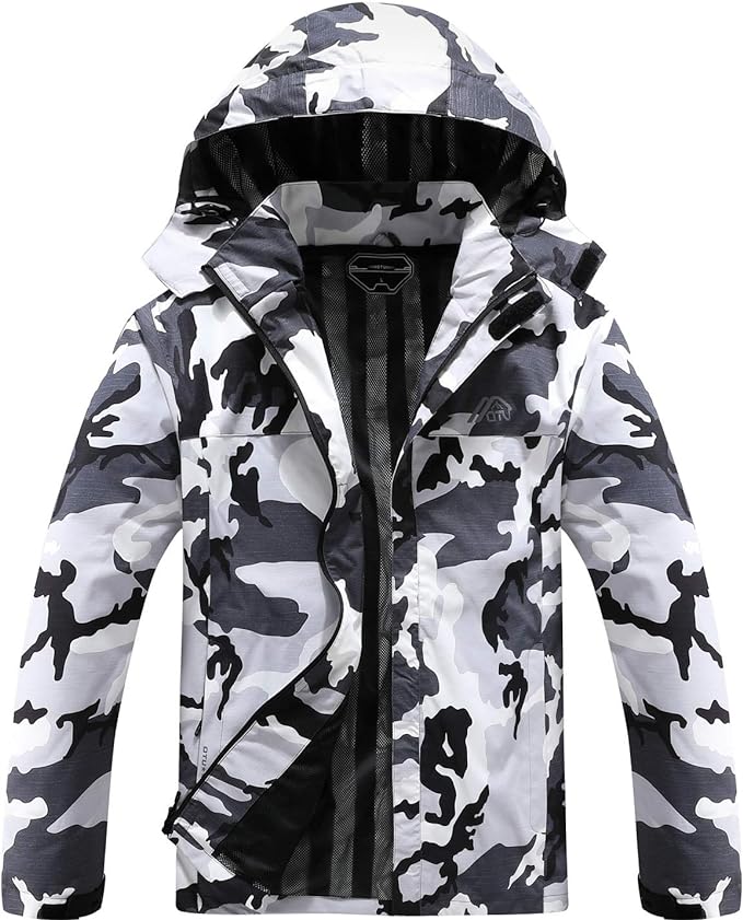 OTU Men's Lightweight Waterproof Hooded Rain Jacket Outdoor Raincoat Shell Jacket for Hiking Travel