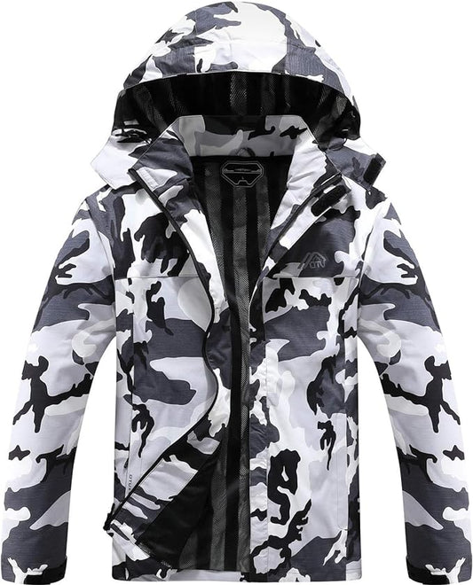 OTU Men's Lightweight Waterproof Hooded Rain Jacket Outdoor Raincoat Shell Jacket for Hiking Travel