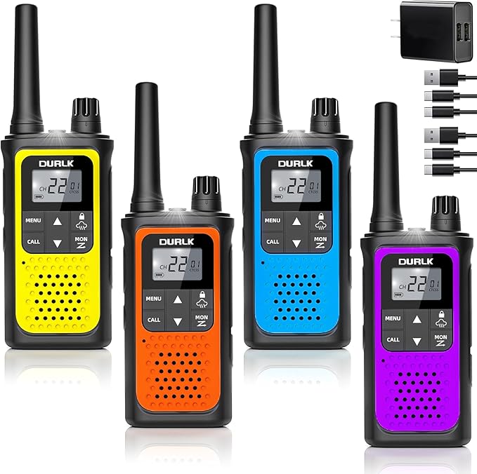 Rechargeable Walkie Talkies Long Range, 4 Pack Walkie Talkies for Adults NOAA Weather Alert, 2 Way Radio 22 FRS Channel with 1800mAh Li-ion Battery Charger USB-C Cable VOX for Hiking Cruises Camping