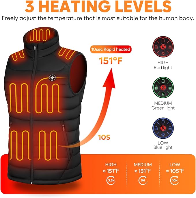 Heated Vest for Men with Battery Pack Included 16000mAh, 15 Heating Zones Electric Winter Warm Heating Jacket