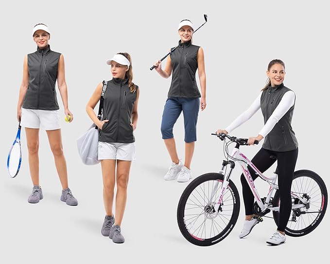 33,000ft Women's Lightweight Running Vest Outerwear with Pockets, Windproof Sleeveless Jacket for Golf Hiking Travel