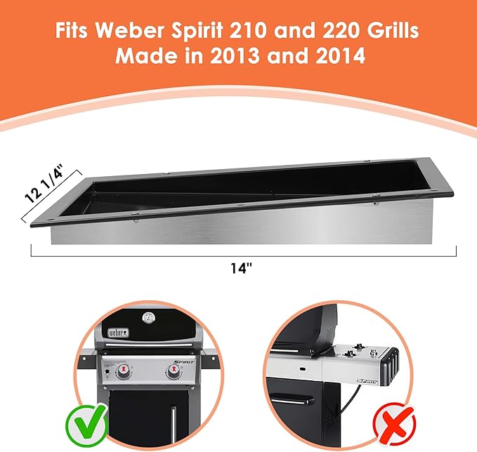 69803 Grease Tray for Weber Spirit 210 and 220, Drip Pan Tray for Weber Spirit 210 and 220 (2013 and 2014), Spirit S210 S215 S220 E210 E215 E220, Spirit 2 Burner Grills, Grease Tray for Weber 69803