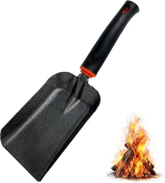 SoloWilder 12.6" Ash Shovel for Fire Pit & Fireplace - Manganese Steel Gardening Tool - Black