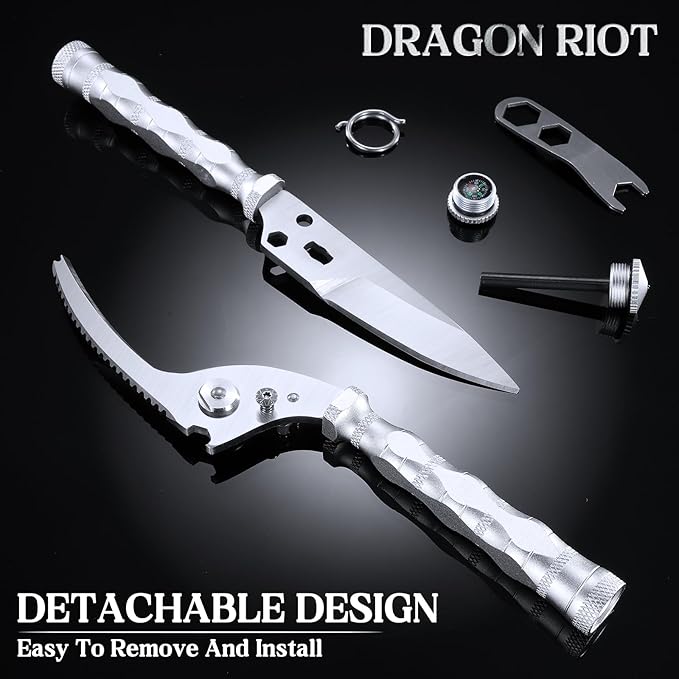 DRAGON RIOT Heavy Duty Kitchen Scissors - Sharp Scissors for Cutting Chicken, Poultry, Turkey, Meat - Stainless Food Kitchen Shears for Professionals - Spring Loaded (Silver)