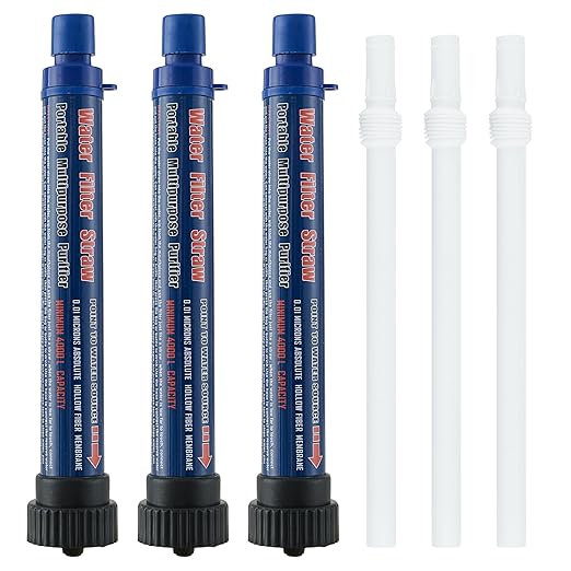 Navy Blue 3 Pack Water Filter Straw Outdoor Portable Personal Water Filter Straw Water Purifier Survival Gear and Equipment for Hiking Camping Travel and Emergency