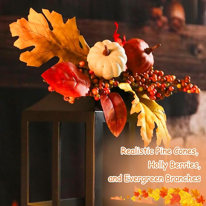 Bdor 2 Pack Fall Lantern Decor with LED Candle – 17.7 Inch Harvest Pumpkin Maple Leaf Hanging Lantern for Autumn Thanksgiving Table Centerpiece Indoor Outdoor Decoration, Battery Operated