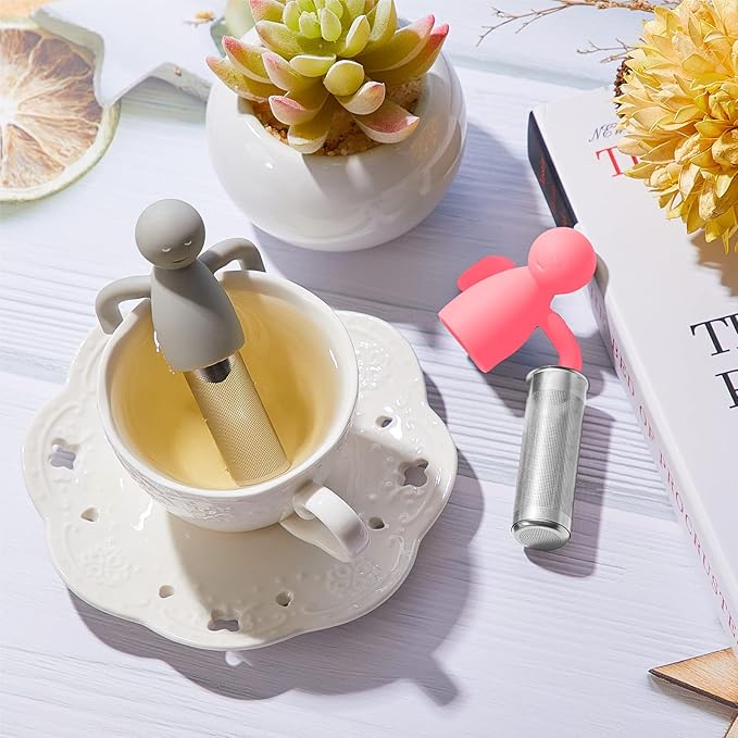 Hicarer 2 Pieces Tea Infuser for Loose Tea Cute Fine Mesh Tea Strainer Stainless Steel Tea Filter Ball Tea Diffuser Steeper for Teacups Teapots, 2 Colors (Pink, Gray)
