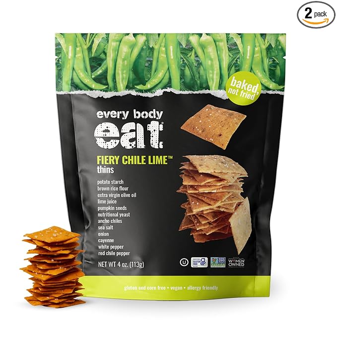 Every Body Eat Snack Thins, Allergen Friendly, Vegan, Gluten Free and Dairy Free (2 Count, Fiery Chile Lime)