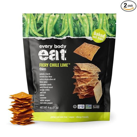 Every Body Eat Snack Thins, Allergen Friendly, Vegan, Gluten Free and Dairy Free (2 Count, Fiery Chile Lime)