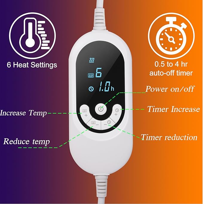 Electric Heating Pad for Neck and Shoulders, Shoulder Heating Pads, Weighted Neck Heating Pad for Pain Relief, 6 Heat Settings Far Infrared Heated Pad with Auto Off (Blue M)