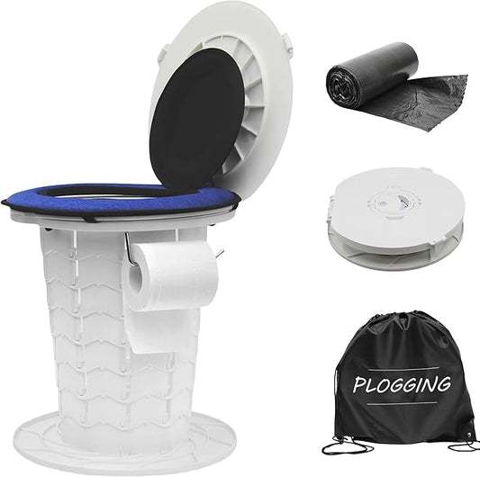 Upgraded Retractable Portable Toilet with Cushion, Adjustable Height Camping Toilets with Lid for Adults and Kids, Compact Portable Potty for Camping, Car, Travel, Boat, Tent and Emergency Use