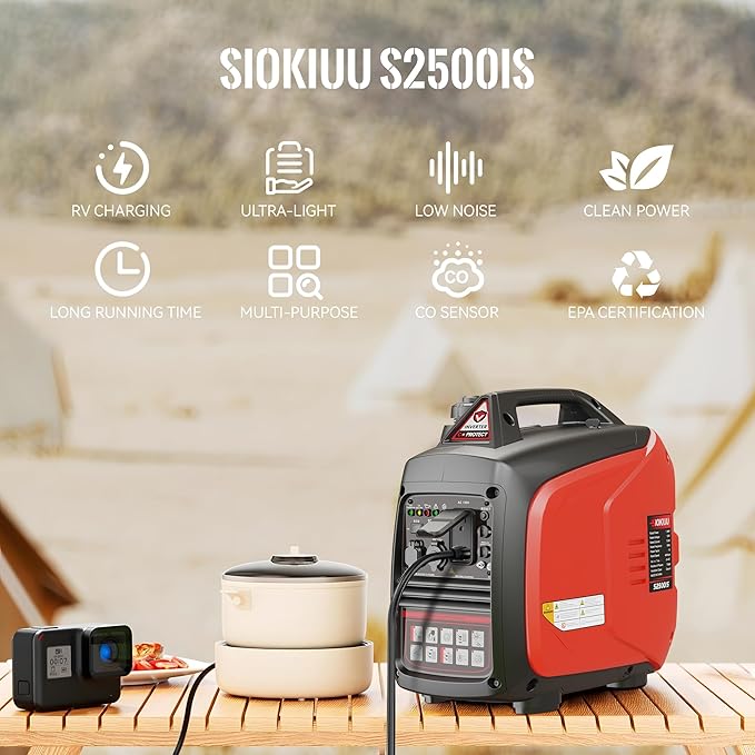 2500W Portable Generator Super Quiet Inverter Generator Ultra Lightweight for Home Backup Outdoor Camping, CO Sensor Protect, EPA, ECO Mode