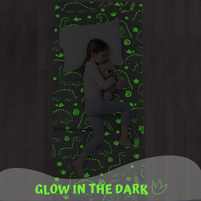 MeMoreCool Glow Dinosaur Foldable Floor Mattress for Kids, Trifold Nap Mat for Toddlers, Portable Daycare Sleeping Futon or Floor Bed, 75x25 Inch