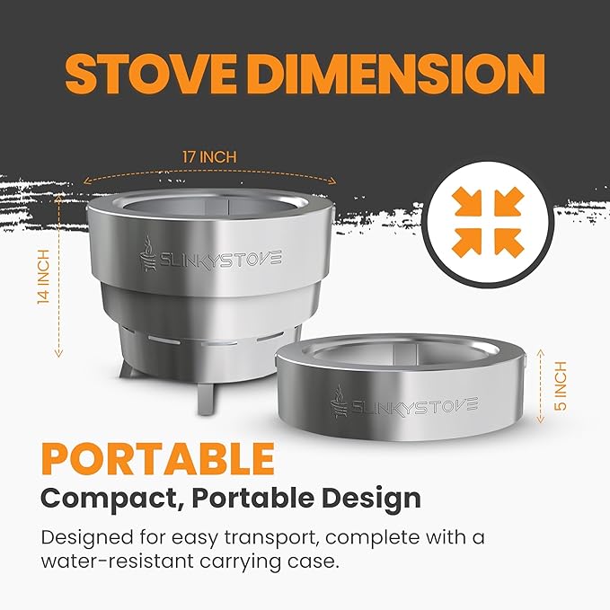 Slinky Stove Smokeless Fire Pit for Outdoor Wood-Burning - 17-Inch Patented Collapsible Firepit with Cooking Grill - Portable Stainless Steel Solo Pit for Camping, Backyard, Patio Bonfires