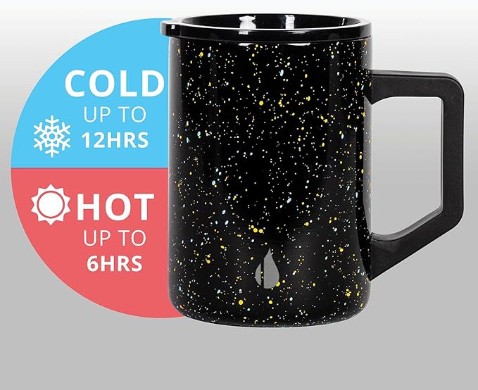 Elemental Insulated Coffee Mug - Triple-Wall Stainless Steel Summit Travel Cup for Hot and Cold Drinks - Thermal Coffee Mug with Lid and Handle for Camping, Office & Travel 16oz - Black Speckle