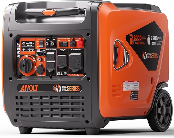 AIVOLT 8000W Dual Fuel Super Quiet Inverter Generator with Electric Start - Gas Propane Powered Portable Generator Upgraded Version for Home Backup, RV, Camping & Travel - 50 State Approved