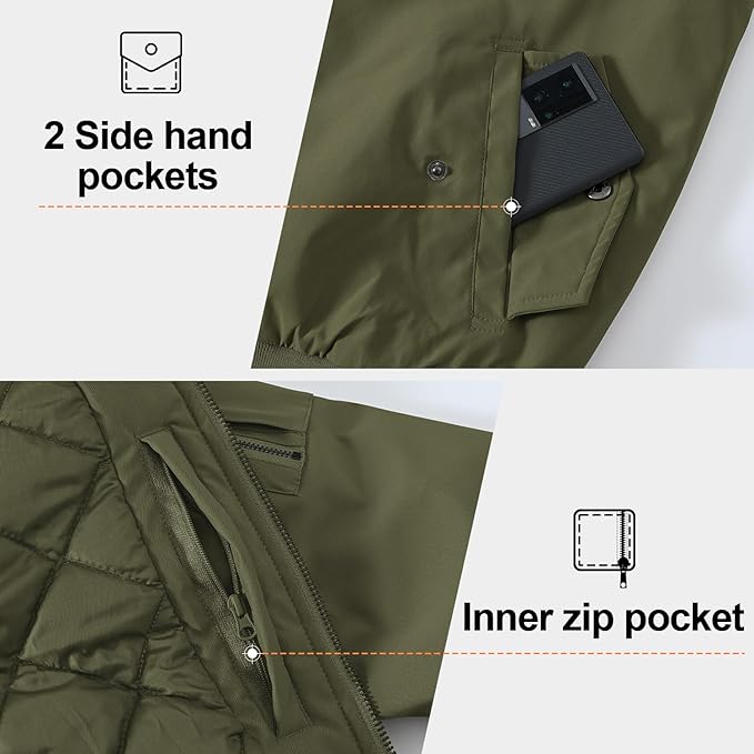 Gopune Men's Windproof Bomber Jacket Warm Water Resistant Windbreaker Winter Outwear Quilted Jackets Coats