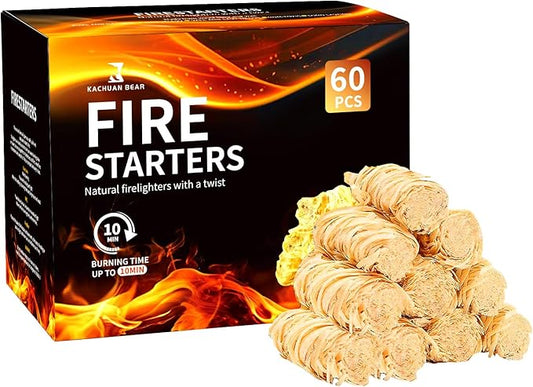 Fire Starter - Natural Fire Starters for Fireplace, Campfires, Chimney, BBQ, Fire Pit & Wood Fireplace - Odorless Pine Firestarter, Charcoal Starter for Grill (60pcs)