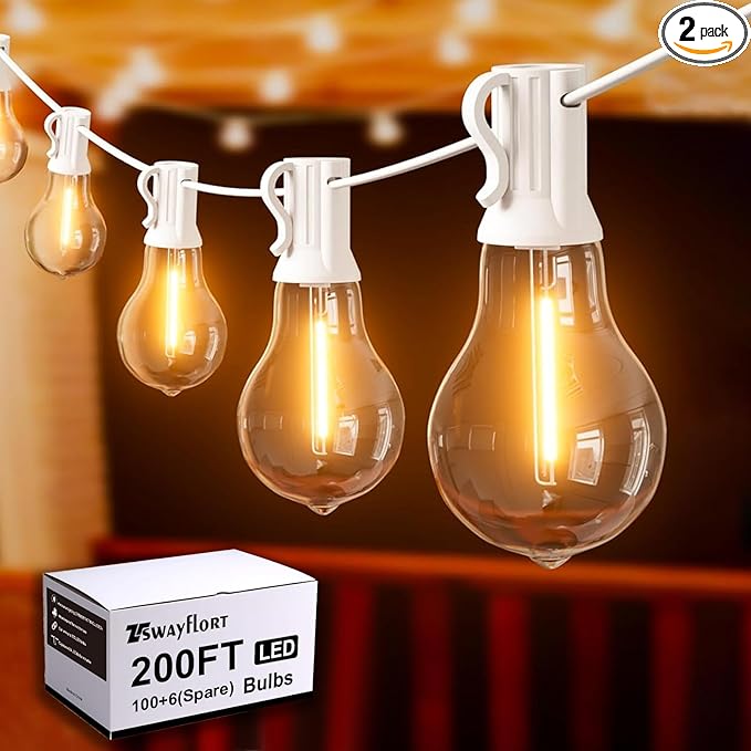 String Lights for Outside 200FT Patio Lights, LED String Light with 100+6(Spare) Waterproof Edison Bulbs, Hanging White Outdoor Light for Backyard, Bistro, Porch, Balcony,White Cord