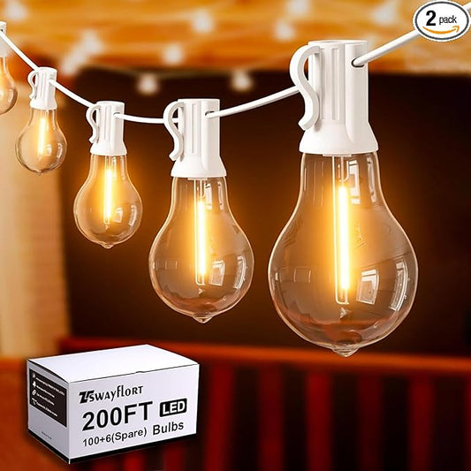 String Lights for Outside 200FT Patio Lights, LED String Light with 100+6(Spare) Waterproof Edison Bulbs, Hanging White Outdoor Light for Backyard, Bistro, Porch, Balcony,White Cord