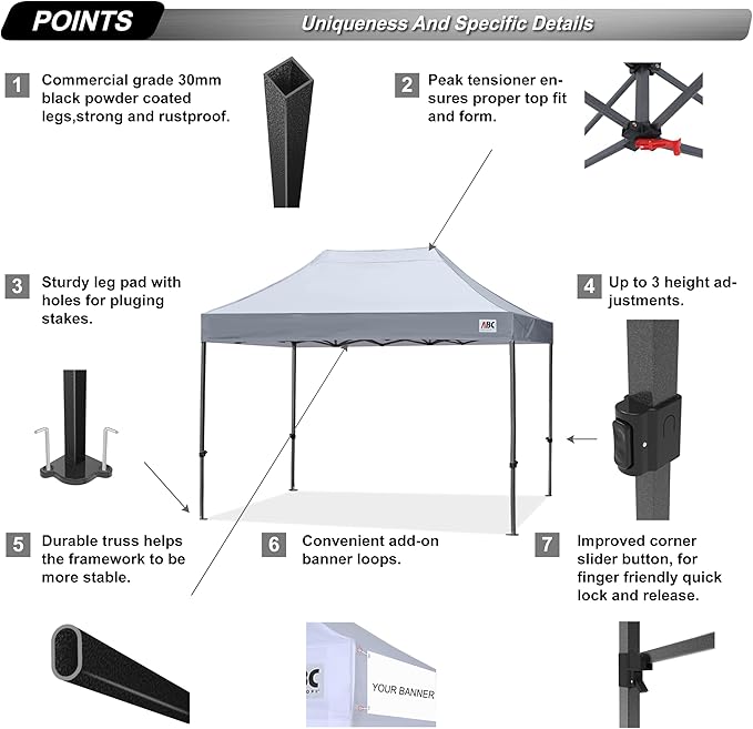 ABCCANOPY Patio Pop Up Canopy Tent 10x15 Commercial-Series (Gray)