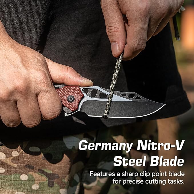 CIVIVI Pocket Knife for Men, Biophase Flipper Tactical Folding Knife, 3.48" Nitro-V Blade Aluminum with G-10 Handle, Lightweight Skeletonized EDC Knife for Camping Hunting, C23083C-1 (Burgundy)