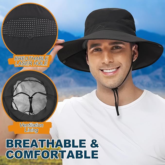 ZOORON Sun Hat for Men Women Fishing Hat with Neck Flap Wide Brim Bucket Hat UV Protection for Beach Camping Hiking