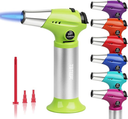 TBTEEK Butane Torch T901, Kitchen Torch Cooking Torch with Safety Lock & Adjustable Flame for Cooking, BBQ, Baking, Brulee, Creme, DIY Soldering(Butane Not Included), Green