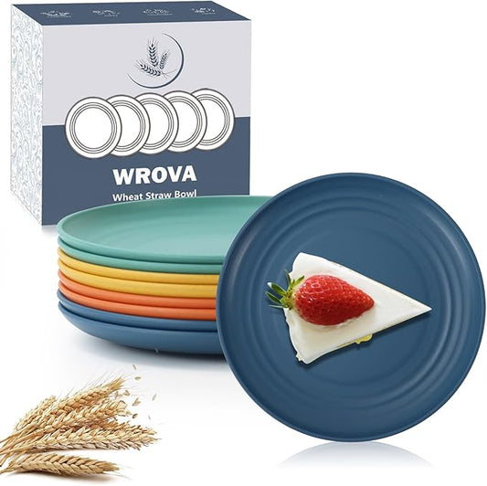 5.5Inches Handy Appetizer Plates Set of 8 - Small Wheat Straw Plates 5.5 Inches for Sidedishes - Unbreakable Snack Plate Sets for Indoors and Outdoors Colorful Series