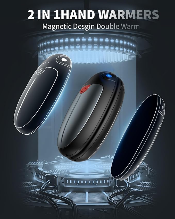 Hand Warmers Rechargeable, 2 Pack Portable Pocket Hand Warmers, 20Hrs Long Heating Double Warm Electric Handwarmers, Reusable Heater for Outdoors, Camping, Hunting, Golf, Fishing