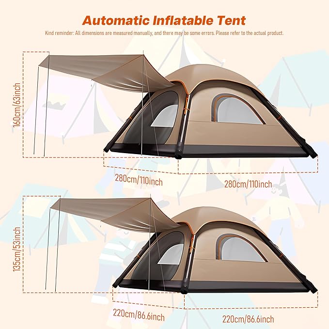 Automatic Large Tent for Camping 4 Person, Waterproof Tents for Camping, Windproof Inflatable Tents with Mosquito Screen Window, Camping Tent for Traveling, Beach