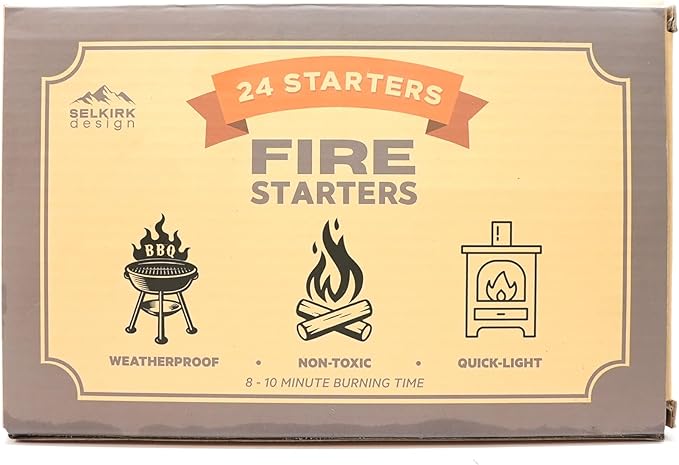 Fire Starters – 24-Pack | Non-Toxic, Odorless & Weatherproof Fire Starters for Camping, Fireplace, BBQ, Wood Stove & Grill | Easy Light, Long Burning 8–10 Minutes