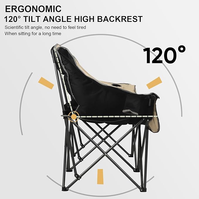 2 Person Fully Padded Camping Chair Oversized Loveseat Camping Chair Double Camping Chairs for Adults Heavy Duty Outdoor Camping Couch, Padded Seats & Armrests, 600Lbs, Beige