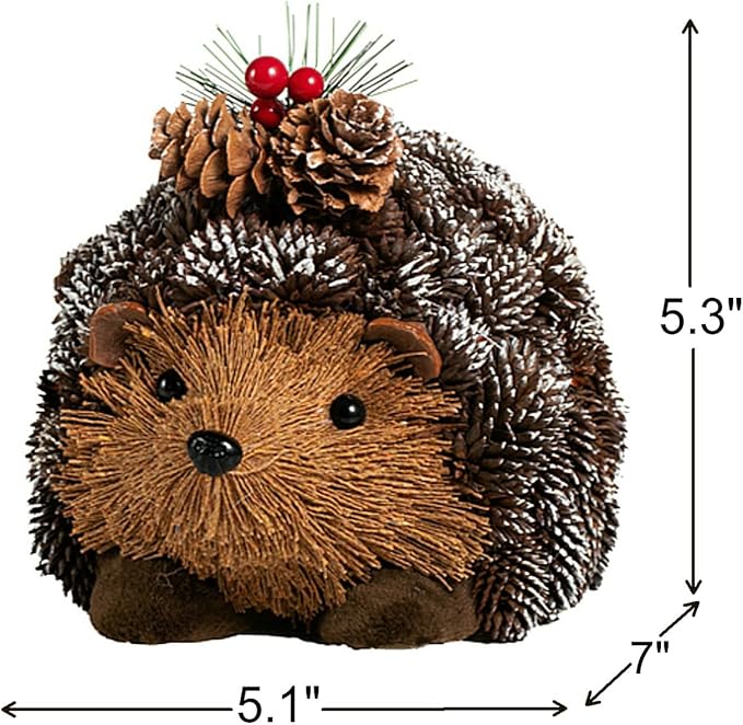 naturevibe 5.3 Inches Hedgehog Figurine for Rustic Christmas Decorations, Woodland Animals with Holiday Accent as Christmas Table Decor or Farmhouse Decor