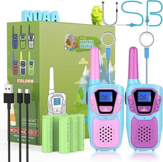 Walkie Talkies for Kids Girls Boys Toddler Long Range Walkie-Talkie Rechargeable 2 Pack for Adults Seniors Camping Skiing Cruise, Family Pink 2 Way Radio Toys with Lanyard 4 Miles NOAA USB VOX