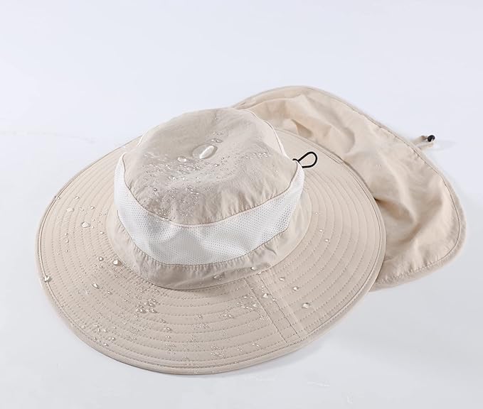 Home Prefer Outdoor UPF50+ Mesh Sun Hat Wide Brim Fishing Hat with Neck Flap Sun Hat for Men Women