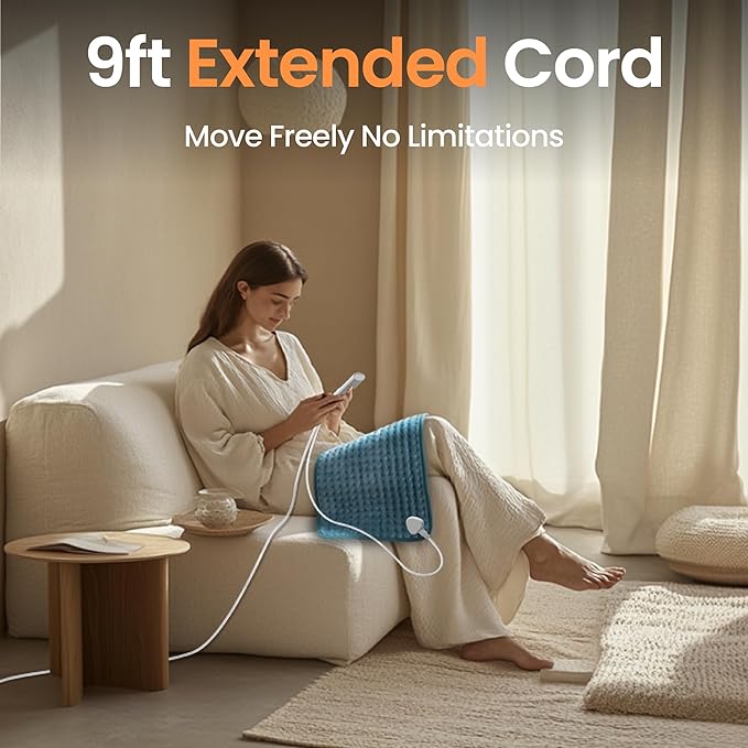 Heating Pad for Back Pain, 12''×24'' Heating Pad for Period Cramps Neck Shoulder Knee Leg with 9 Heat Settings Auto Shut-Off and Rapid-Heating, Ideal Gift for Family and Friends, Blue