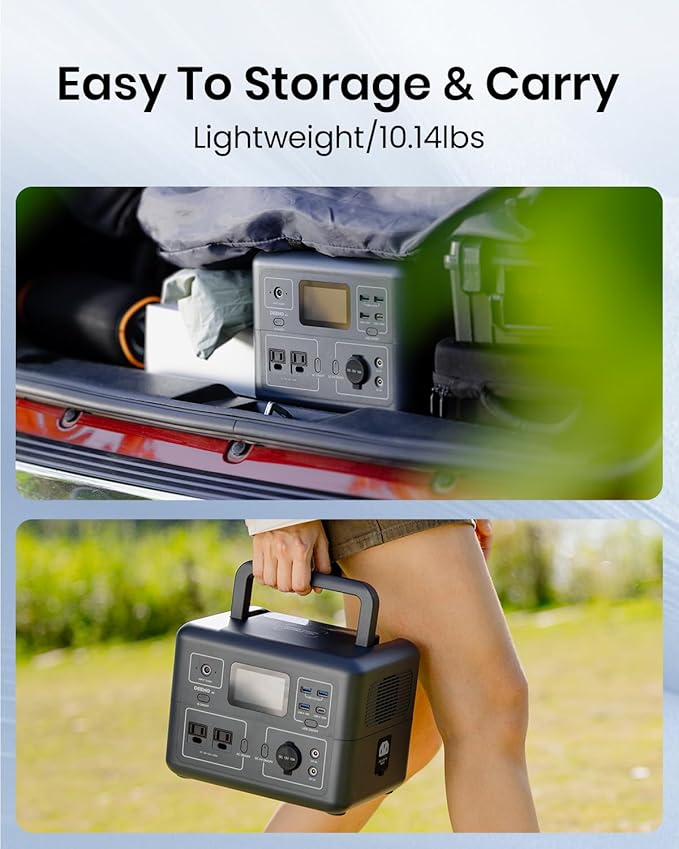 Portable Power Station, 268.8Wh LiFePO4 Battery, 300W Continuous, 600W Peak, AC Fast Charging, USB-C PD 100W, Ideal for Camping, Emergency Backup & Home Use (Solar Panel Optional) DEENO GT S600