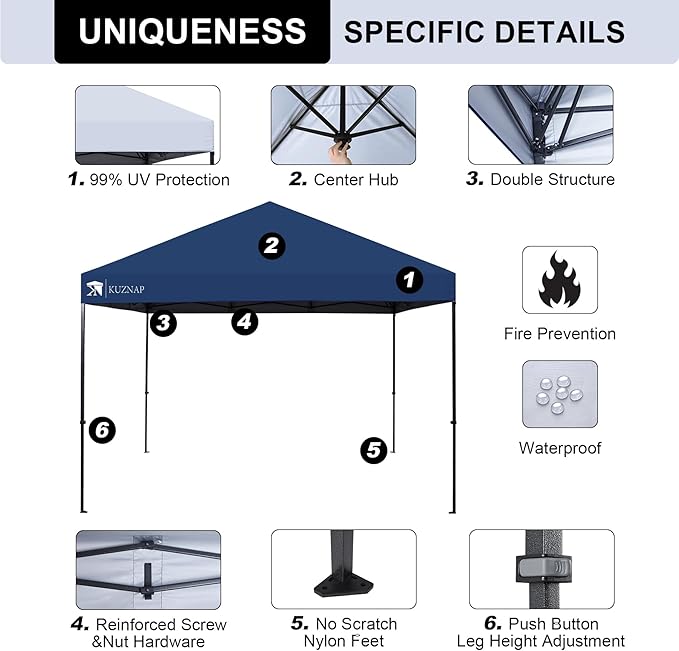12’x12’ Pop up Canopy Tent Patented EZ Set up Instant Outdoor Canopy with Wheeled Carry Bag Bonus 4 Weight Sandbags, 8 Stakes and 4 Ropes， Blue