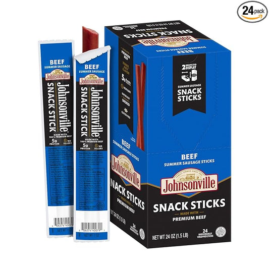 Johnsonville Summer Sausage Snack Sticks - Dairy Free, Gluten Free Protein Snacks, Jerky Snack Packs - Beef, 1 oz., 24-Pack