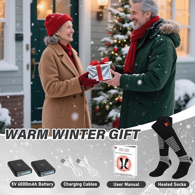 Heated Socks, 5V 6000mAh Rechargeable Heated Socks for Men Women, Electric Heated Socks with 4 Heating Levels for Outdoors Working Skating Skiing Hunting Hiking Cycling
