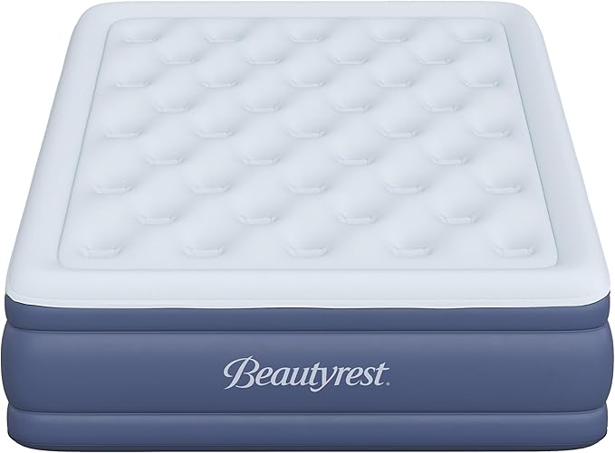 Beautyrest Supreme Air, Full Size Air Mattress with Built-in Pump, Raised Inflatable Bed for Adults, Puncture-Resistant Vinyl, Auto Shut-Off, 650lb Support, Guest Bed, Camping Airbed, 3-Year Warranty